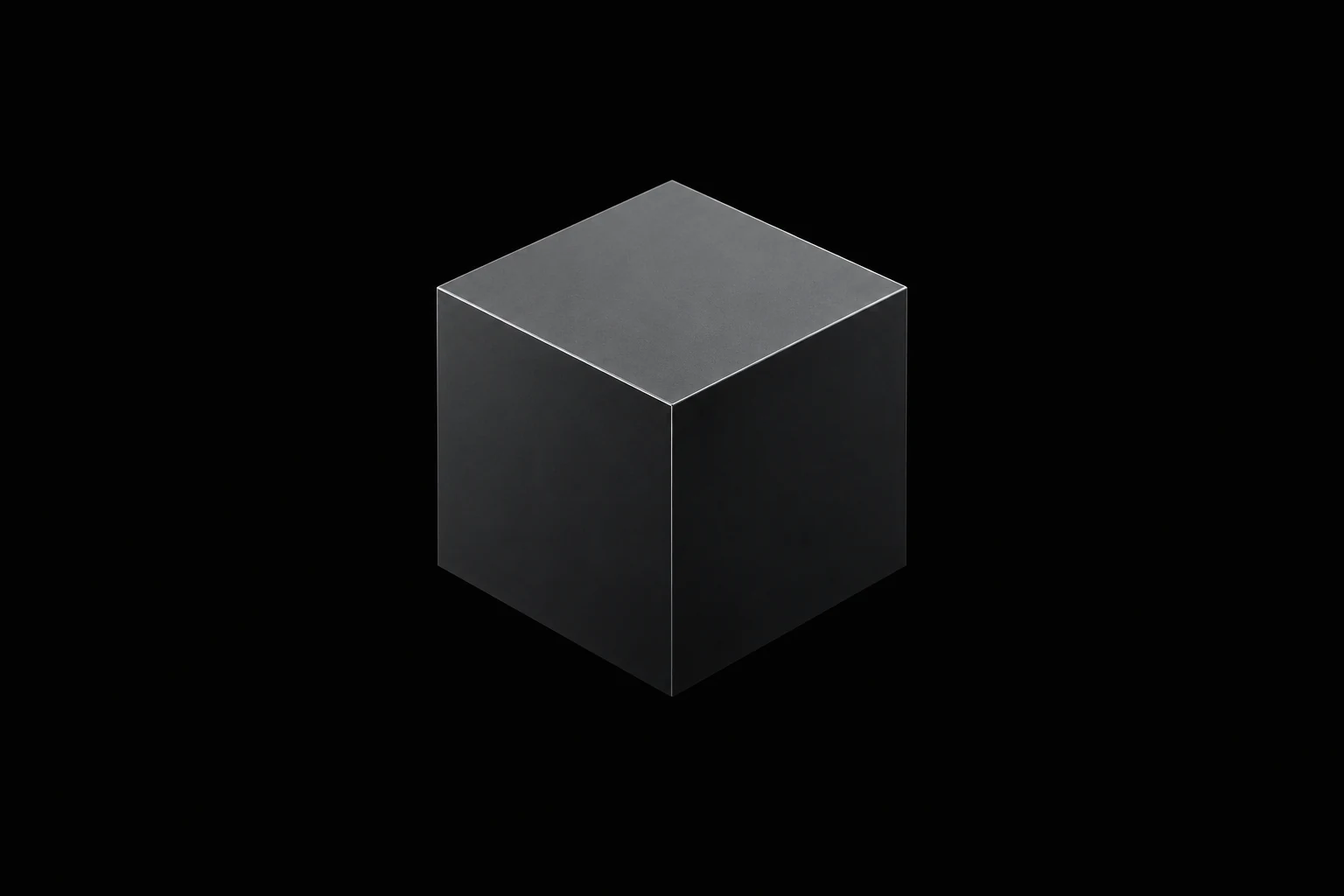 A matte black cube with silver edges and fine ventilation grooves, suspended in darkness.